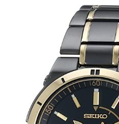 SEIKO 精工 KINETIC系列 SKA366 男士人动电能手表 39.5mm 黑盘 间金PVD镀黑不锈钢表带 圆形