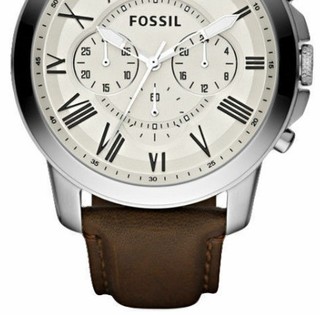 FOSSIL GRANT系列 FS4735 男士时装腕表 44mm 白色 棕色 皮革