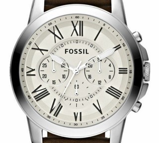 FOSSIL GRANT系列 FS4735 男士时装腕表 44mm 白色 棕色 皮革