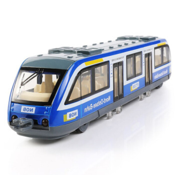 豆豆象玩具车轻轨合金回力车 按压仿真播报带音乐灯光车门可开火车