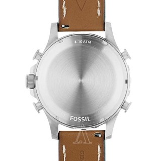 FOSSIL NATE系列 JR1492 男士时装腕表 49mm 蓝色 棕色 皮革