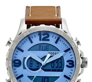 FOSSIL NATE系列 JR1492 男士时装腕表 49mm 蓝色 棕色 皮革