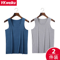 VKWEIKU背心男士背心【2件】无痕修身莫代尔透气打底 健身休闲运动 舒适百搭打底背心灰色+蓝色(背心) XL