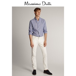 Massimo Dutti 男士千鸟格亚麻长袖衬衫00149149400 蓝色S