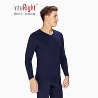 INTERIGHT 男士 50支【京舒棉】舒适轻柔V领秋衣秋裤 保暖内衣套装 藏青色 XL码