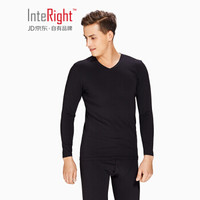 INTERIGHT 男士 50支【京舒棉】舒适轻柔V领秋衣秋裤 保暖内衣套装 黑色 M码