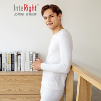 INTERIGHT 男士 50支【京舒棉】舒适轻柔圆领秋衣秋裤 保暖内衣套装 白色 M码