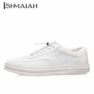 伊施玛雅（Ishmaiah）休闲鞋系带舒适皮鞋男鞋户外运动休闲板鞋 X26 白色 44