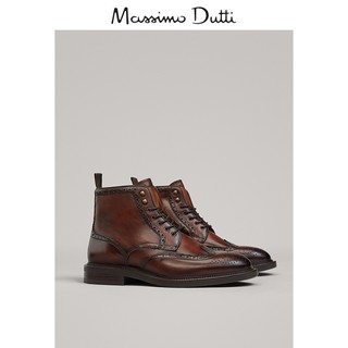 春夏折扣 Massimo Dutti 男鞋 皮革色刺孔纳帕真皮短靴 16010022709