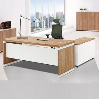 兰冉 老板桌大班台经理总裁办公桌主管桌电脑桌椅组合LR-BT1219 暖白 1.8米+【含侧柜+椅】