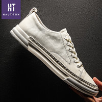 皓顿（HAUT TON）休闲男鞋头层牛皮运动小白鞋男时尚百搭平底板鞋 1911XB037 白色 41