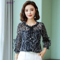 欧偲麦 雪纺衫女短袖女装春款显瘦上衣女夏季蕾丝打底衫女士小衫2019新款百搭SZWY-19A3580 黑色 3XL