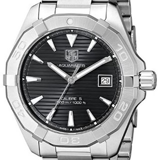 TAG Heuer 泰格豪雅 Aquaracer竞潜系列 WAY2110.BA0910 男士机械手表 41mm 黑盘 银色不锈钢表带 圆形