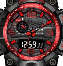 正港(ZGO)手表男学生电子表防水夜光青少年多功能户外运动手表 红色825