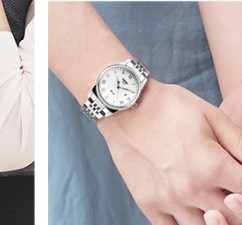 时刻美 skmei 手表女士日历商务休闲学生钢带石英腕表 银色 31mm 白色 锌合金 银色 锌合金