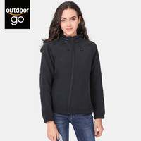 在外 软壳冲锋衣男女户外连帽加绒防风上衣外套潮情侣防泼水登山服 K9W1S0519 黑色 女 XXL