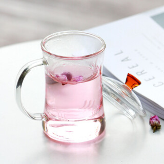 雅集玻璃杯 办公室耐热透明过滤泡茶杯家用带盖带茶碟水杯子