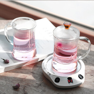 雅集玻璃杯 办公室耐热透明过滤泡茶杯家用带盖带茶碟水杯子