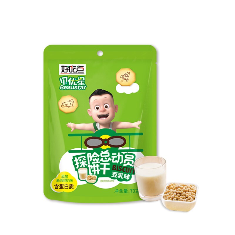 达利园好吃点贝优星八角形豆乳味70g零食儿童饼干20件