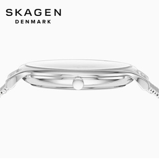 诗格恩（Skagen）手表女士 欧美时尚石英女表 简约优雅银色商务手表 潮流涟漪不锈钢带 镶珠精巧表盘SKW2775