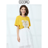 GOGIRL高歌2020夏季专柜时尚新款圆领字母印花T恤休闲衫女GJ2G76
