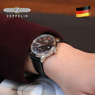 Zeppelin 齐博林 伯爵系列 7656-1 男士自动机械手表 40mm 黑色 黑色 牛皮