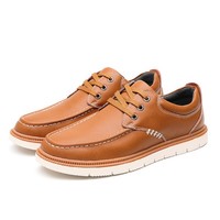 红蜻蜓（REDDRAGONFLY）时尚系带牛皮男士商务休闲皮鞋 WYA90102 棕色 39
