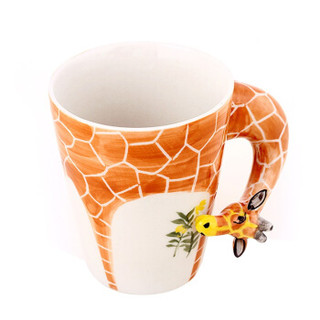 趣玩创意3D立体纯手绘陶瓷动物杯生日礼物女办公水杯情人节礼物送女友儿童六一儿童节礼物女孩男孩 长颈鹿