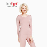 INTERIGHT保暖内衣女 30莫代尔 柔软亲肤 圆领随心裁 花片领套装 绯粉 L