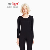 INTERIGHT保暖内衣女 30莫代尔 柔软亲肤 圆领随心裁 花片领套装 黑 M