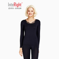 INTERIGHT 女士 【羊绒蛋白】 轻柔柔美 秋衣秋裤 亲肤舒适 保暖内衣套装 黑色 L码