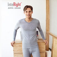 INTERIGHT 男士 【羊绒蛋白】 轻柔亲肤 修身舒适 秋衣秋裤 V领保暖内衣套装 浅麻灰色 XXL码
