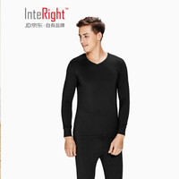 INTERIGHT 男士 【羊绒蛋白】 轻柔亲肤 修身舒适 秋衣秋裤 V领保暖内衣套装 黑色 XXL码
