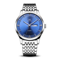 上海(SHANGHAI)手表 跃时系列时尚潮流双历石英钢带男表 NS0129蓝尖丁 38mm 蓝色 银色 不锈钢