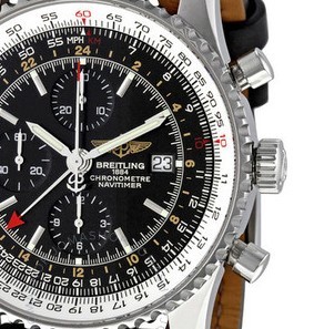 BREITLING 百年灵 Navitimer World系列 A2432212-B726BKLT 男士机械手表 46mm 黑盘 黑色皮革表带 圆形