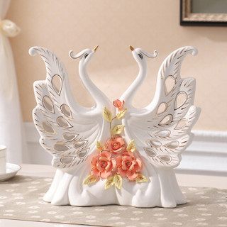 华达泰陶瓷（Hoatai Ceramic） 创意天鹅摆件工艺品客厅电视柜装饰摆件结婚礼物