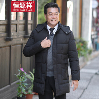 恒源祥棉衣男装2018秋冬新款中长款棉袄加厚保暖棉服外套 黑色 XL(180/96A)