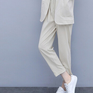 sustory 女装 西装套装女2019秋冬新款韩版女神范洋气减龄时尚两件套裤 QDsu245 米白色 XL