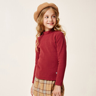 笛莎童装女童冬季中大童儿童磨毛针织衫加绒套头衫打底衫E11949001红色110