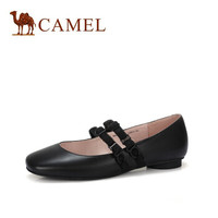 骆驼（CAMEL） 女士 简约舒适牛皮双扣带低跟单鞋 A91025673 黑色 35