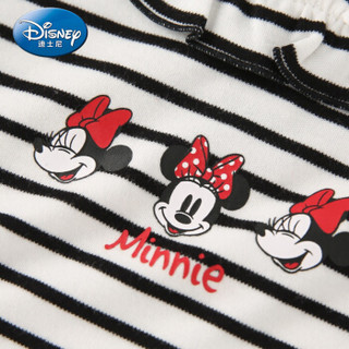 迪士尼 Disney 童装女童宝宝衣服针织长袖T恤甜美可爱上衣2019秋 DA931AE08 白黑条 90