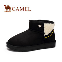 骆驼（CAMEL） 女士 新意刺绣混搭套筒低跟雪地靴 A84275626 黑色 39