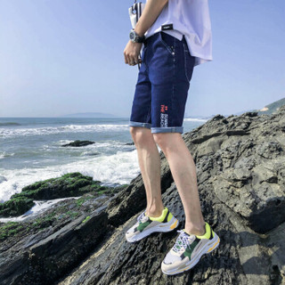 AEMAPE/美国苹果 牛仔短裤男夏季新款透气男休闲短裤薄款 男牛仔裤五分裤 蓝色 29