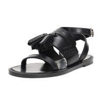 博柏利/巴宝莉 BURBERRY 女款皮质扣踝带流苏平跟凉鞋黑色 40646331 37码