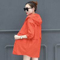 沫欣 2019夏季新品女装风衣女薄款韩版中长款大码宽松休闲时尚防晒风衣服潮 zx1AF11-738 橘色 M
