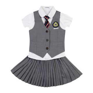 仙丫 2019夏季新款女装新品衬衫女儿童马甲短袖幼儿园园服班服小学生校服 AAAWKXK01 女童马甲三件套 110cm