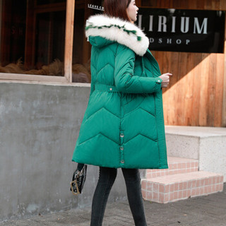 米兰茵（MILANYIN）女装2019冬季新款女加厚大毛领过膝保暖时收腰棉服棉衣 NYml363 绿色 XL