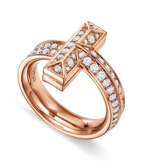 Tiffany&Co. 蒂芙尼 T1系列 女士18K玫瑰金镶钻宽式戒指
