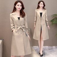 沫欣 风衣女2019秋冬新品气质通勤中长款宽松显瘦阔太太纯色方领系带收腰风衣大外套 KKHYXB8108 卡其色 2XL