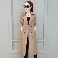 堡晟 2019秋季新款女装新品中长款风衣女流行工装收腰薄外套小个子外衣 HZDF77-9912 卡其色 M
